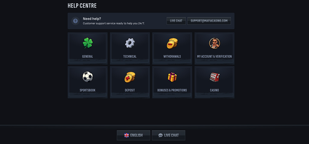 Mafiacasino Kundensupport — Live-Chat und Help-Centre im Test